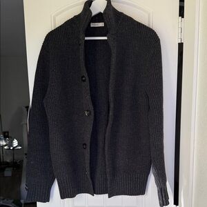 Suitsupply 100% Wool Dark Gray Cardigan Sweater